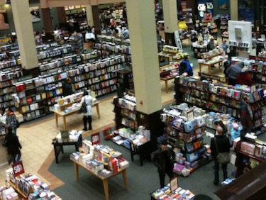 Bookstore interior from up high