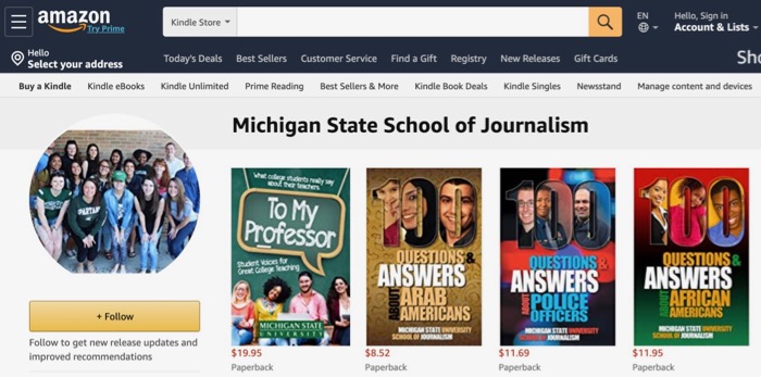 Screenshot of the MSU School of Journalism Amazon author page